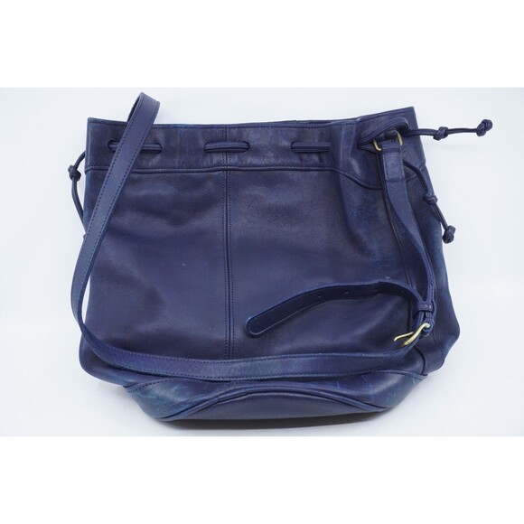 Coach Vintage Suede Bucket Bag Drawstring Blue / Brown 70s/80s VTG - Picture 3 of 5